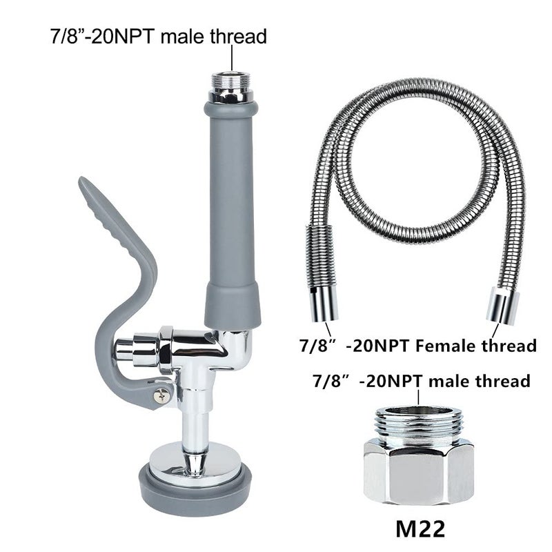 KWODE Commercial Sink Sprayer Valve with Hose, 44â€ Commercial Sink Sprayer Hose Replacement Kit for Commercial Kitchen Sink Faucet (Free Brass Adapter to Connect Add-on Swivel Spout) - Image 2